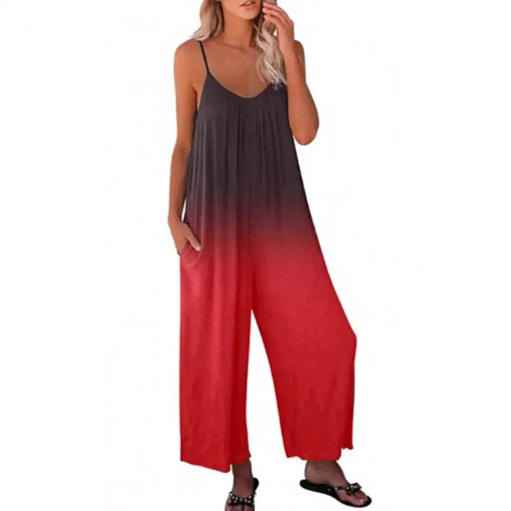 

Simple Playsuit Trendy Skin-touching Sling Women Casual Loose Wide Leg Jumpsuit Streetwear Suspender Jumpsuit Loose Jumpsuit
