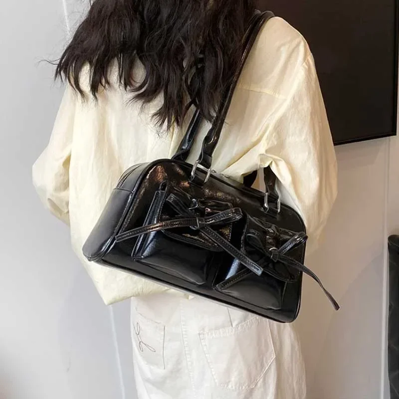 Cute Bow Tie Design Underarm Bags for Women 2026 Y2K Korean Fashion Handbags and Purses Pu Leather Shoulder Bag Designer Bag