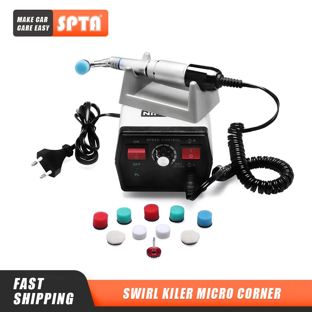 SPTA 1/2" (13mm) Micro Corner Polishing Clean Mini Car Polisher Detailing Machine with Sponge Pad Kit