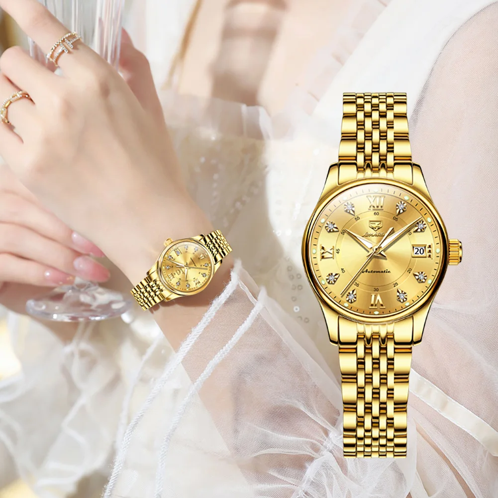 JSDUN 8939 Woman Automatic Watch Luxury Deep Waterpoof Date Mechanical Watch For Women Original Classic Ladies Dress Wristwatch