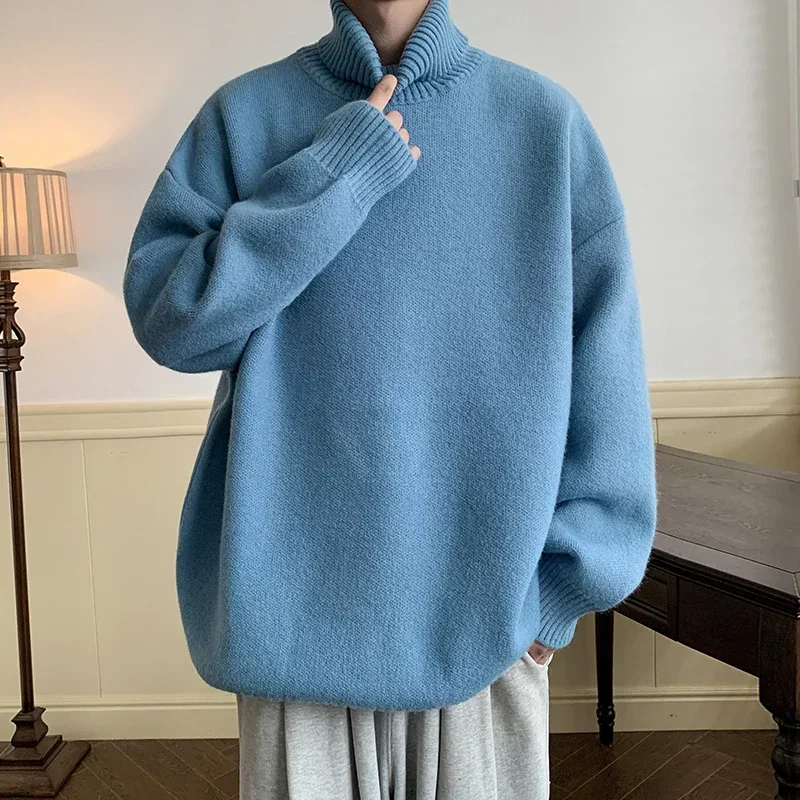 

Knitted Warm Sweater Men Turtleneck Sweater Men's Loose Casual Pullovers Bottoming Shirt Autumn Winter New Solid Color Pullover
