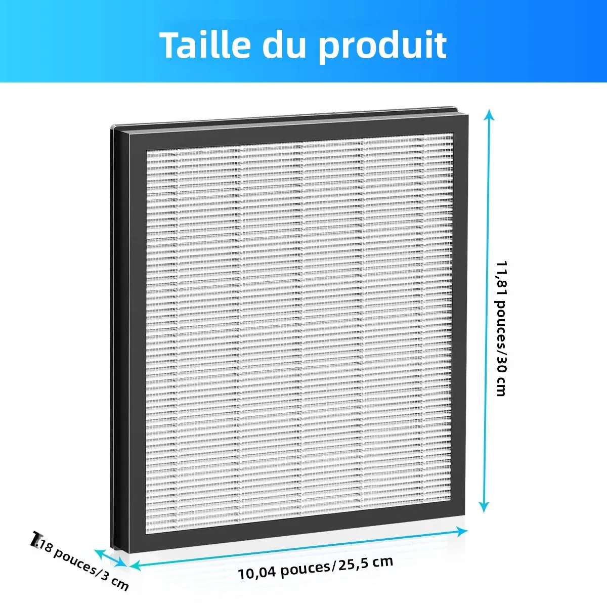 Deux filtres HEPA H14 pour JOWSET AP303/AP304 empilés, avec emballage visible en arrière-plan