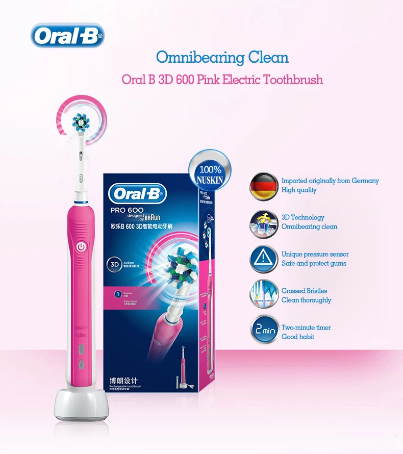 Tooth Brush Rechargeable Oral B Pro 600 3D Electric Toothbrush CrossAction  Rotating Waterproof / Teeth Brush Replacement Heads _ - AliExpress Mobile