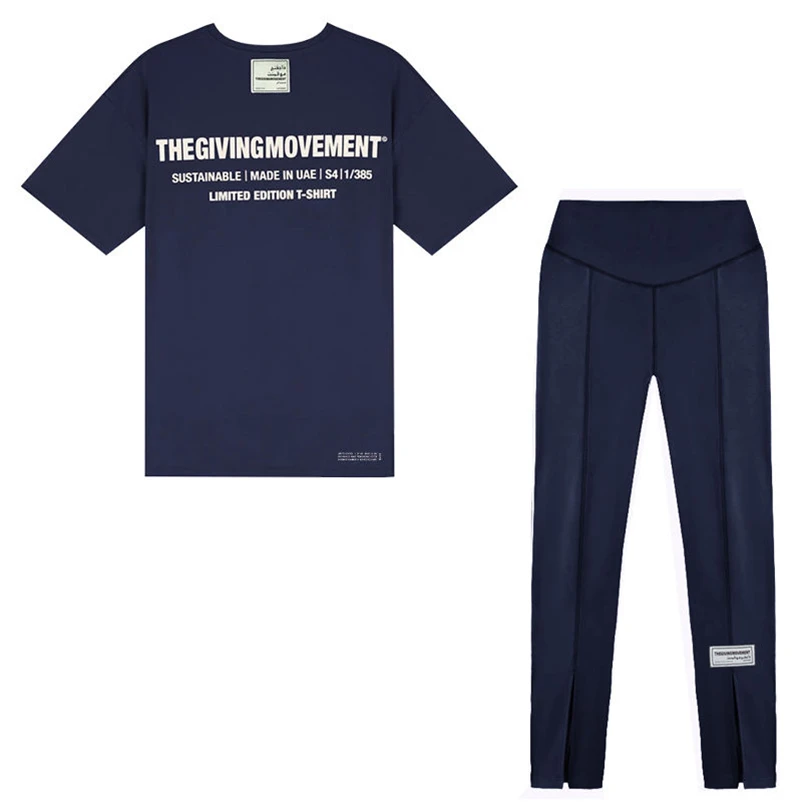 

THEGIVINGMOVEMENT 2023 New Casual T-shirts Flared Split Leggings Yoga Pants TGM For Women Two Piece Sets