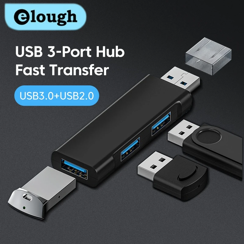 Elough 미니 알루미늄 USB 3.0 허브, USB 허브 확장, 2.0 허브, USB 어댑터 스테이션, 초슬림 휴대용 데이터 허브, USB 분배기, 3 포트