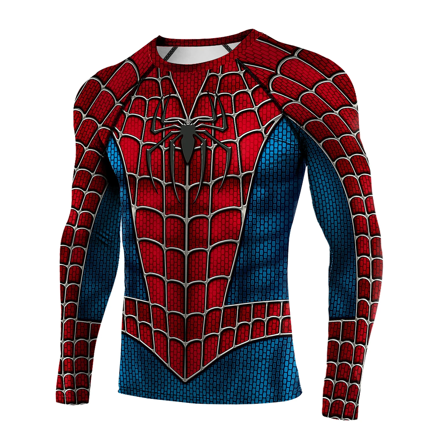 Mens Long Sleeve Spider-Man Compression Shirt - Superhero Cosplay Fitness Top