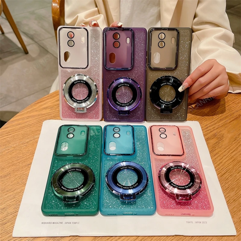 Glitter Clear Silicone Case with Circle Magnetic Stand Cover