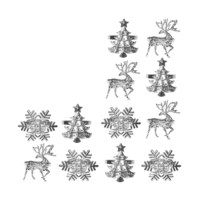 

Christmas Napkin Holder, Elk Snowflake Xmas Tree Napkin Ring For Winter Holiday Dinner Setting And Christmas Decorations