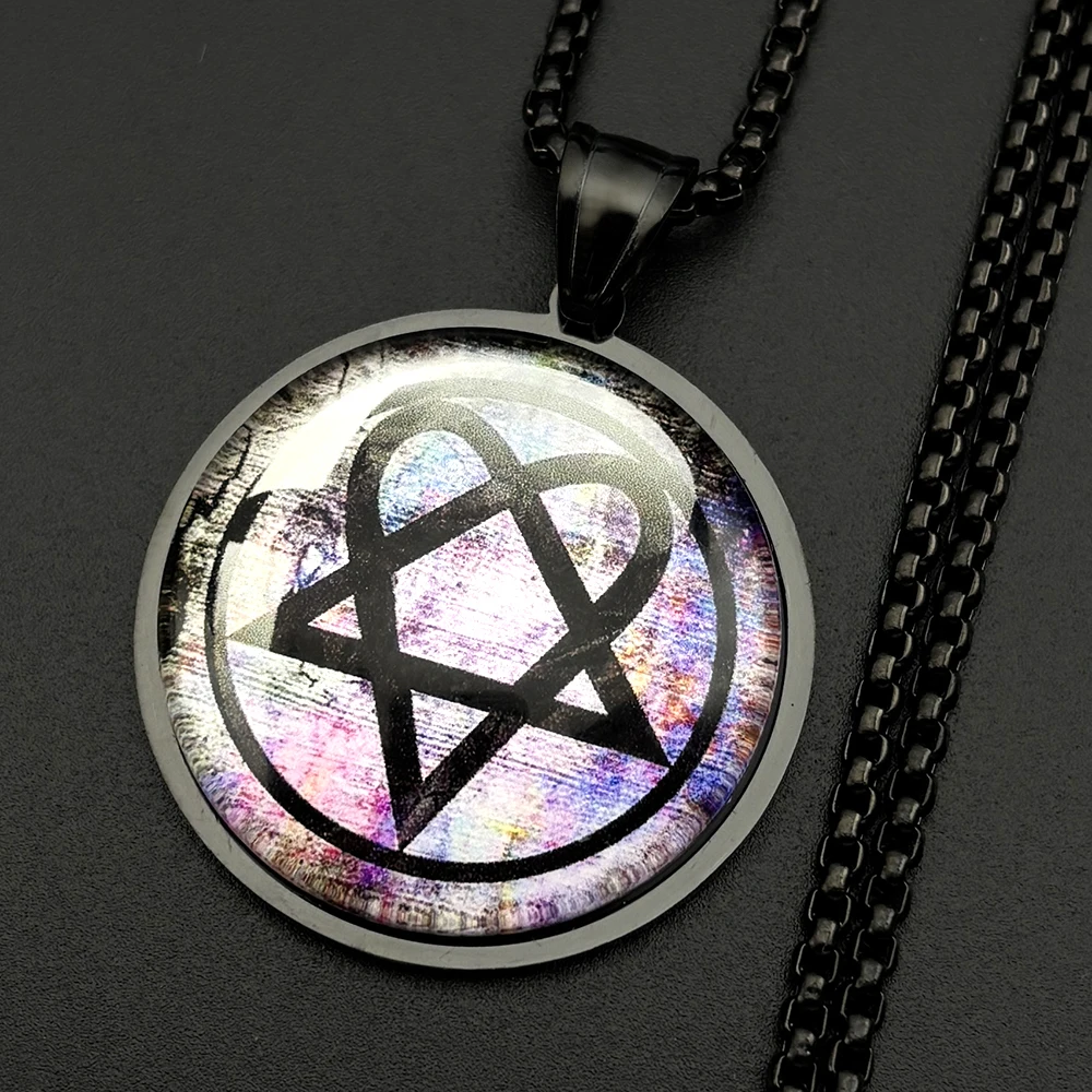 Heartagram Him Love Metallkette für Damen und Herren, Edelstahl, Glas, Herzband, Musik, Rock, Halskette, Hiphop-Schmuck, Geschenke