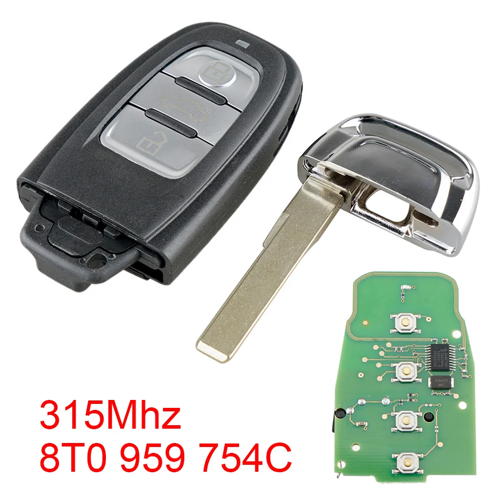 

4 Buttons Uncut Smart Car Remote Key Fob 8T0 959 754C 315Mhz Auto Keys Replacement for Audi- Q5 A4L A5 A6 A7 A8 RS4 RS5 S4 S5