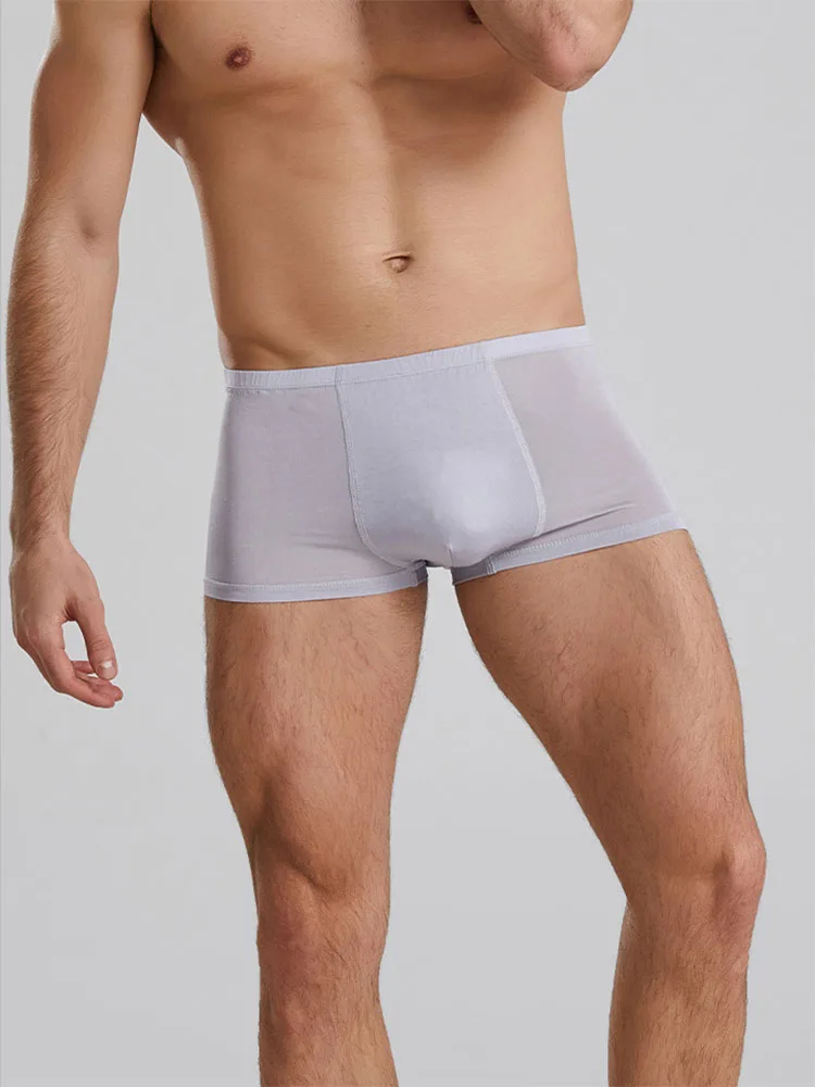 New arrival men knitted silk mid-waist boxers,natural silk unopened crotch U convex high-end underwear men 3