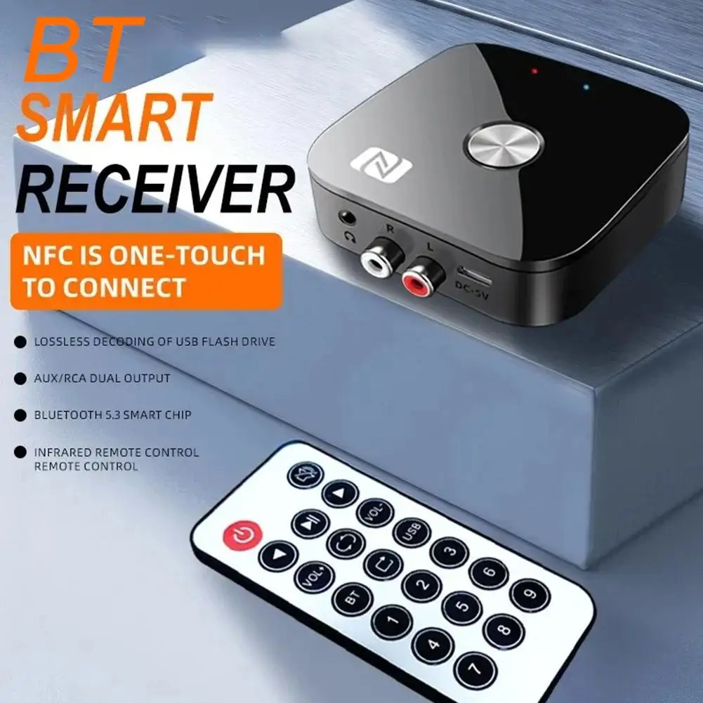 NFC 블루투스 5.3 오디오 리시버 3.5mm AUX R/L RCA 무손실 스테레오 U 디스크 재생 원격 어댑터 제어 음악 HIFI 무선 U O1K9