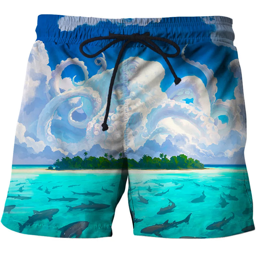 Summer Men's Shorts Quick Drying Hawaii Holiday Sports Swimming Trunks Fashion 3D Coconut Tree Printed Loose Sports Shorts 6XL 6