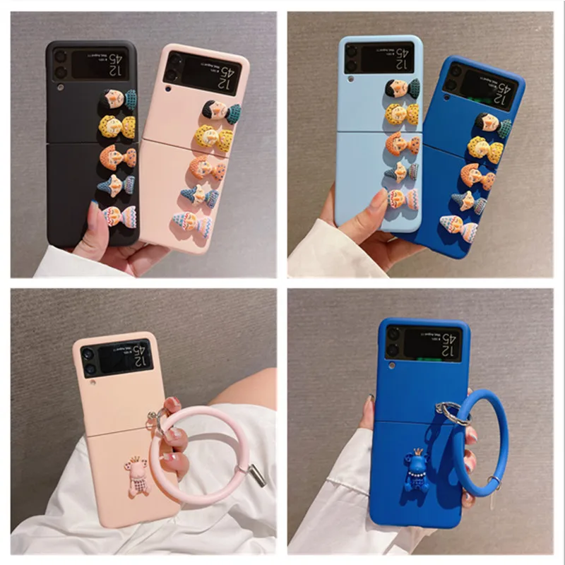 Cute Cartoon Crown Bear Phone Case Per Samsung Galaxy Z Flip 5 Z Flip 3 Z Flip 4 Zflip 5G Bead Hand Chain Cover Protettiva Donna