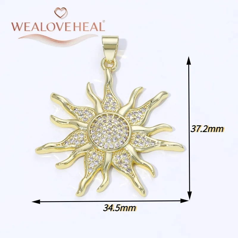 anhänger schmuckherstellung,18K Vergoldete Messing-Sonnenanhänger, Ovale Sonnenstrahlen-Charms mit Hängenden Geometrischen Anhängern, Hochwertige Schmuckkomponenten für Bastelarbeiten – Detail 23