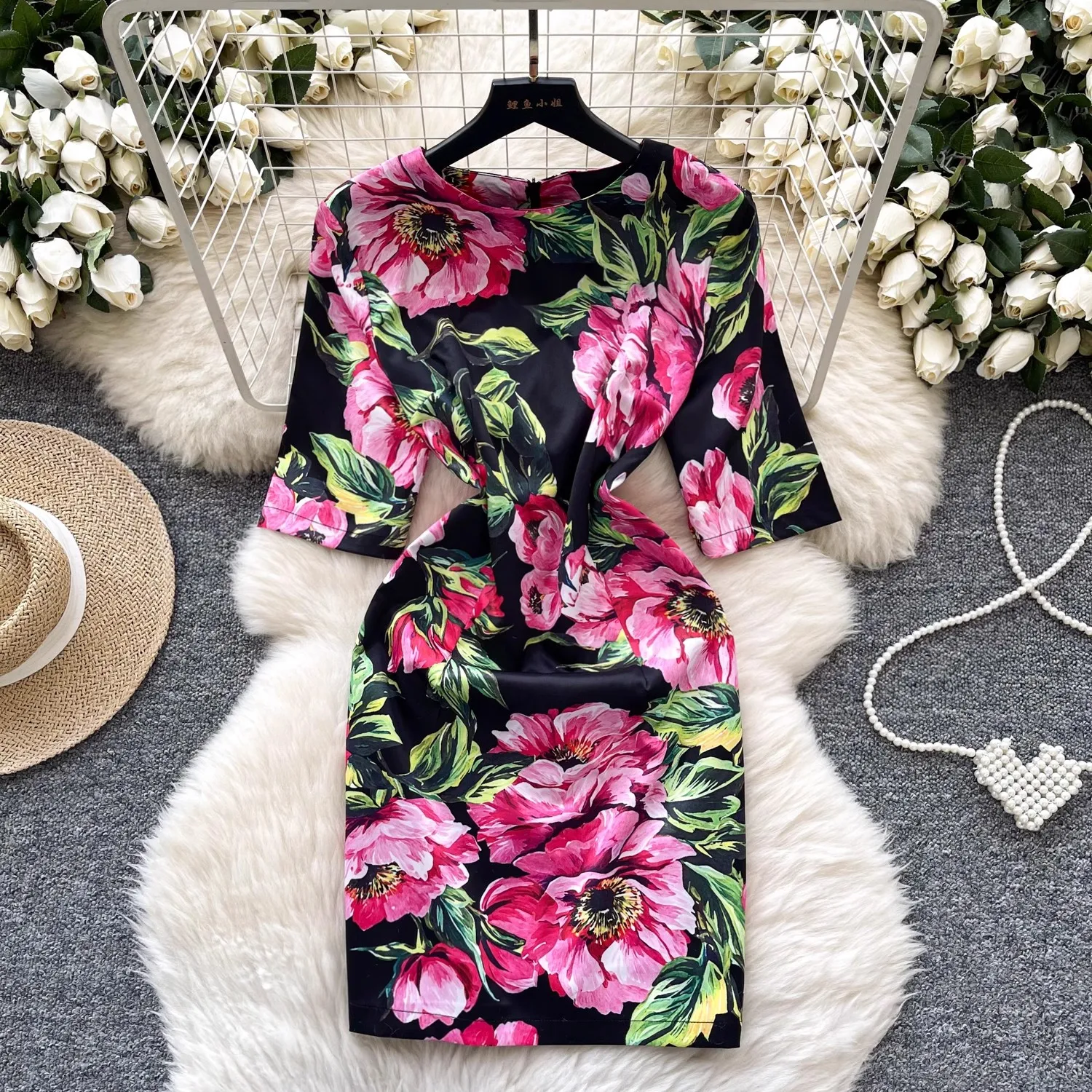 Summer Elegant Vintage Flower Bohemian Dress Women's O-Neck Short Sleeve Print Short Party Dress Female Casual Festival Clothing