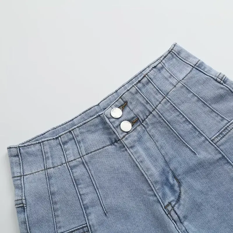 Jenny&Dave High Waist Bermuda Hot Shorts Women Ins Fashion Blogger Retro Elastic Denim Shorts Ladies Summer