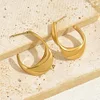 Boucles d'oreilles créoles simples et luxueuses en acier inoxydable doré, Clips d'oreilles rondes brillantes cubiques, bijoux tendance pour cadeaux de fête de mariage