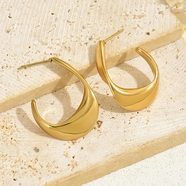 Boucles d'oreilles créoles simples et luxueuses en acier inoxydable doré, Clips d'oreilles rondes brillantes cubiques, bijoux tendance pour cadeaux de fête de mariage