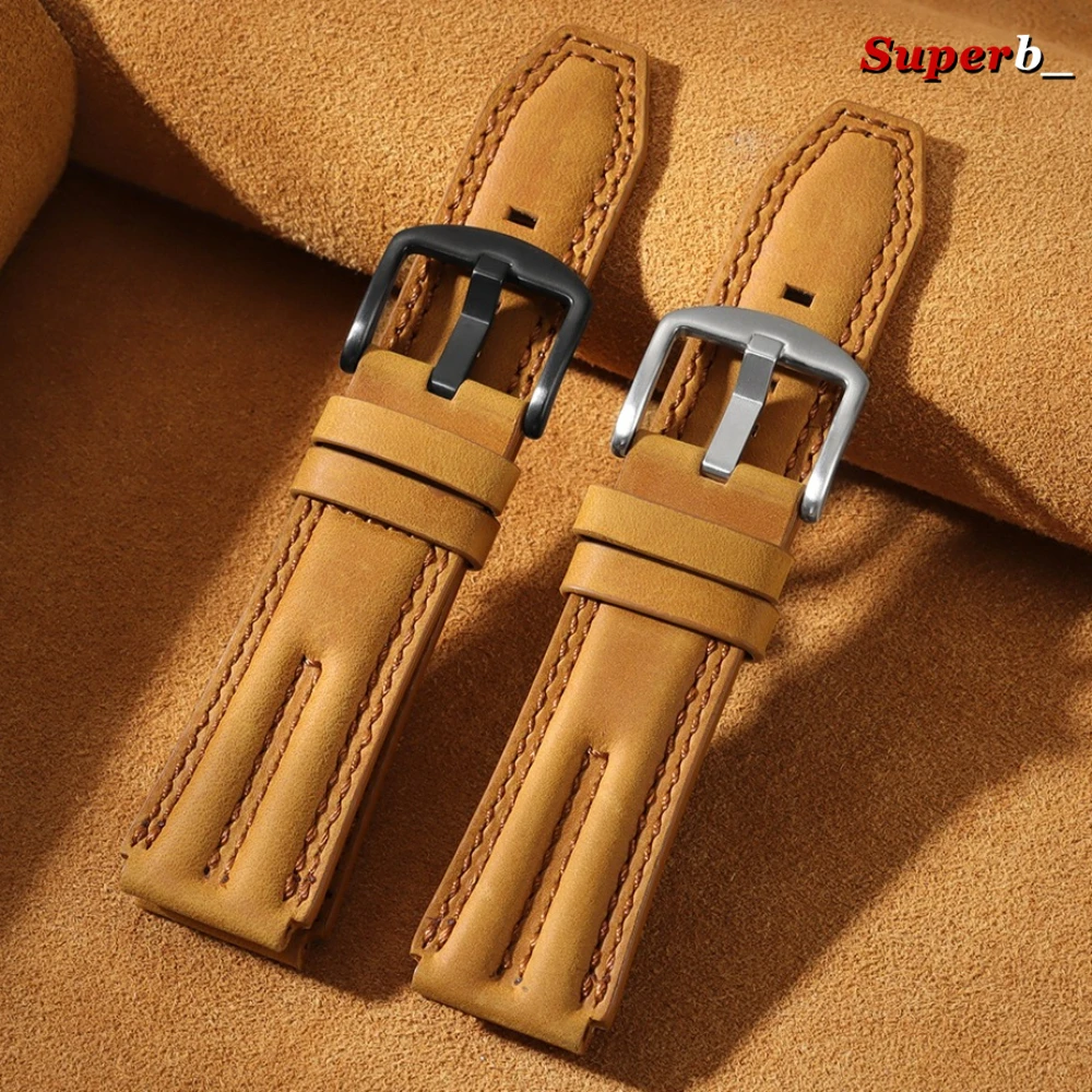 Genuine Crazy Horse Leather Watch Band 22mm - Rugged Cowhide Strap