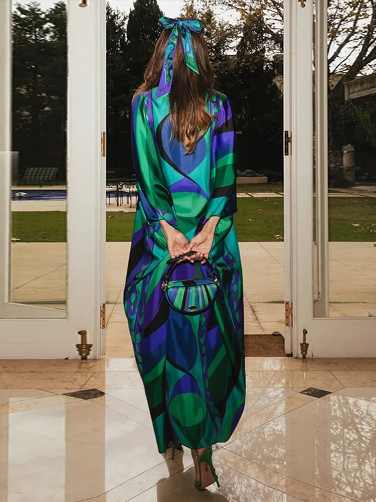 Bohemia Casual Vacation Long Puff Sleeve V-neck Beach Dresses Fashion  Printed Oversize Maxi Dress Women Lady Summer Party Robes - AliExpress  200000345