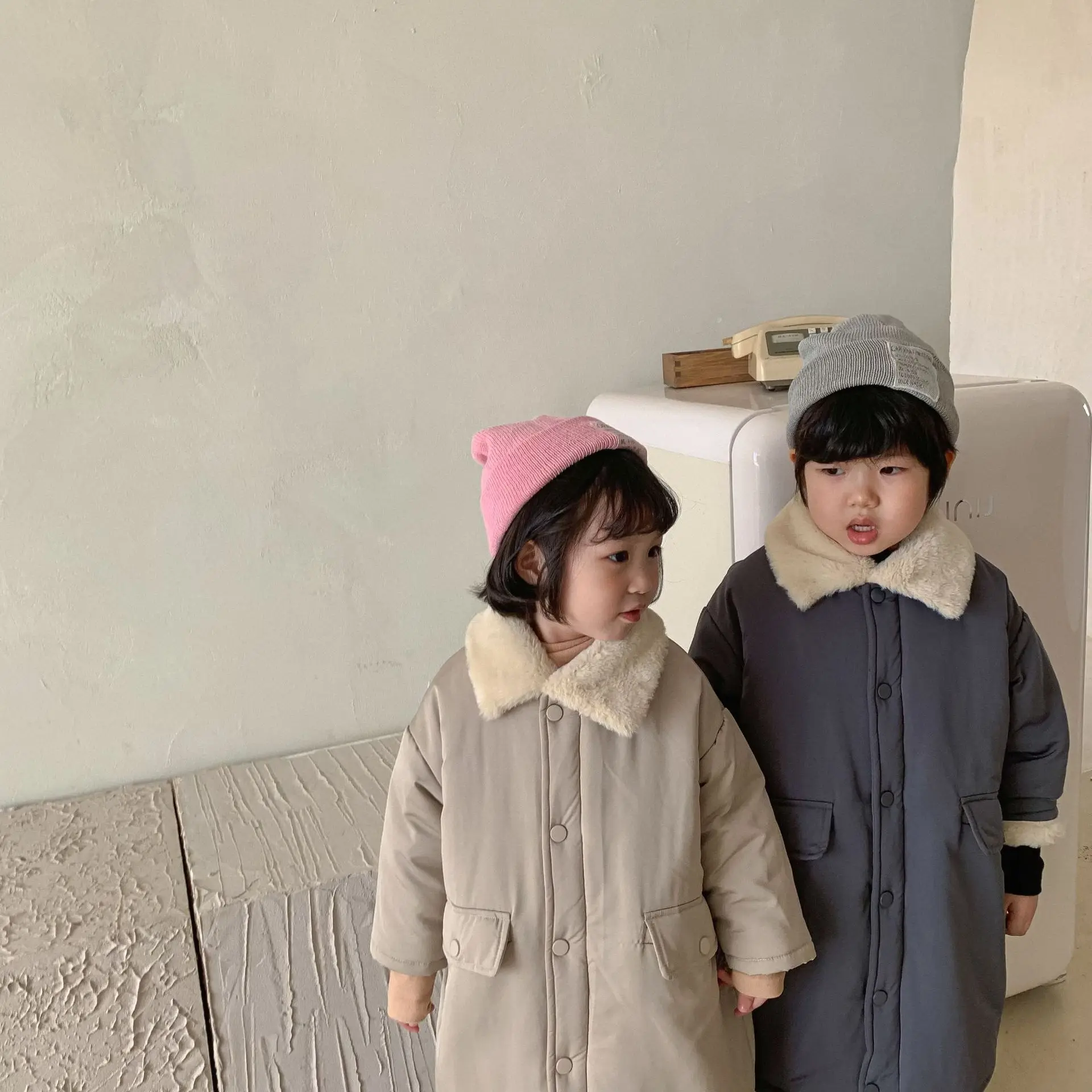Winter Girls Boys Thick Warm Fleece Long Jacket Baby Kids Children Pocket Coat Outerwear Two Colors