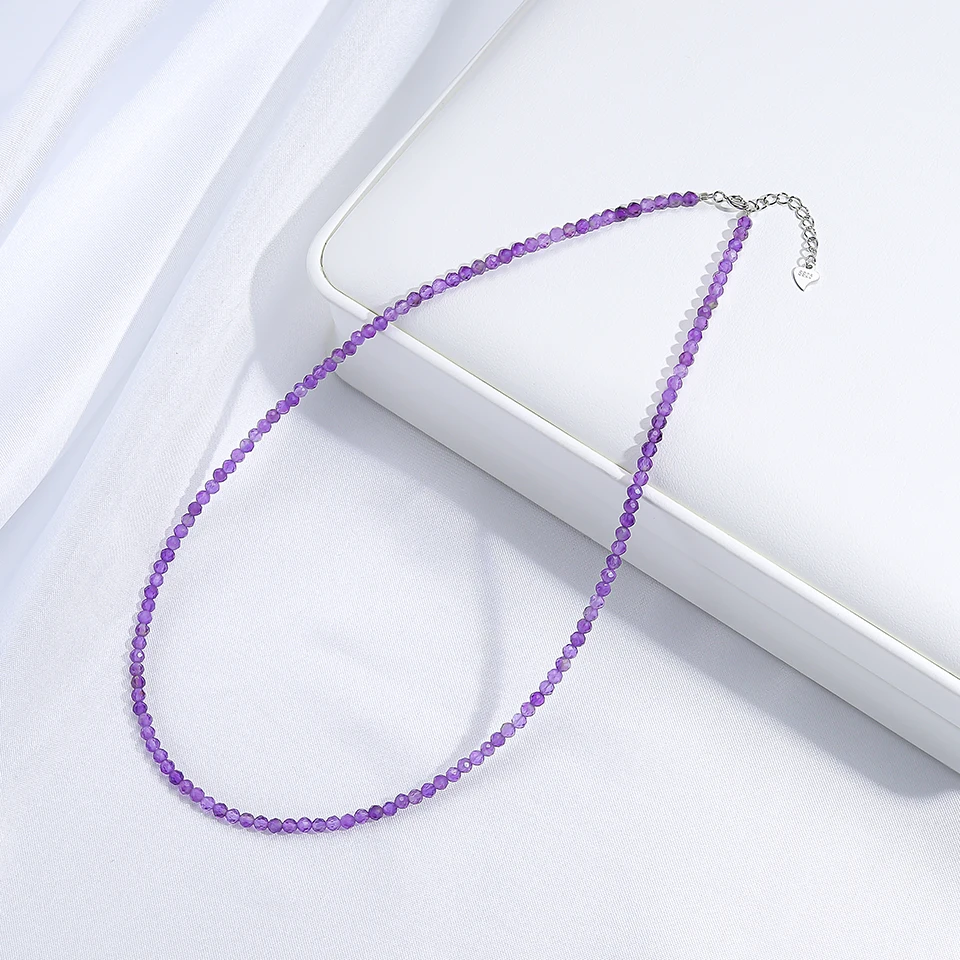 3 mm Naturstein-Halsband, 925er Sterlingsilber, Turmalin, Handarbeit, Halskette, Schmuck für Frauen, trendige Produkte, Amethyst – Detail 7