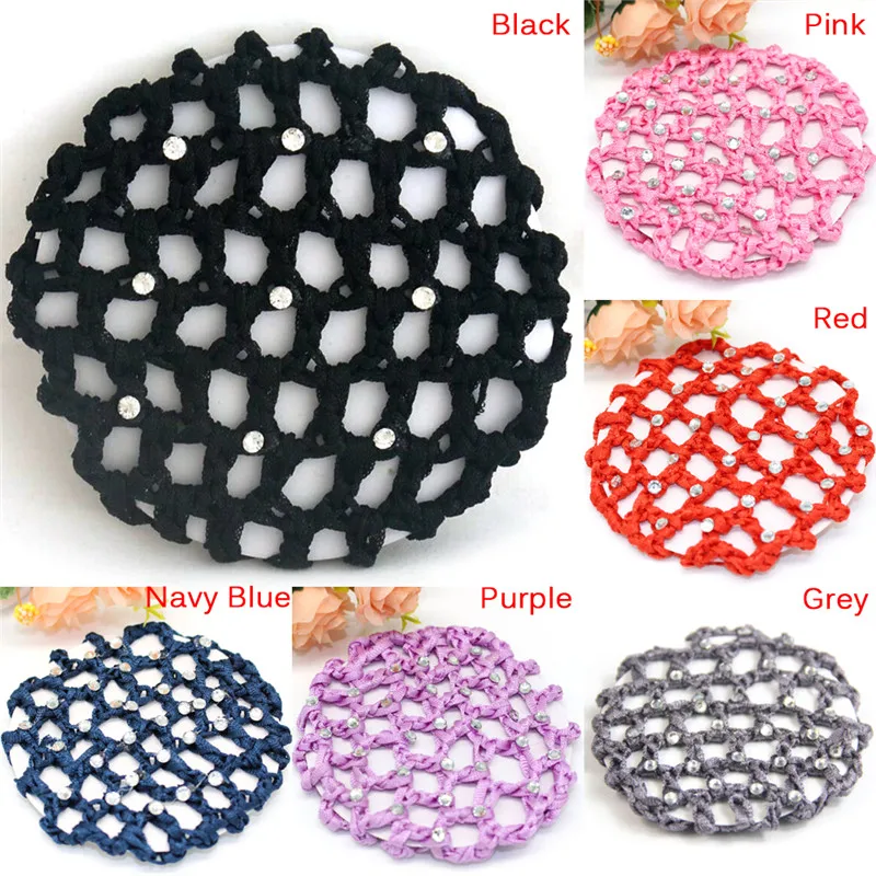 Beautiful Bun Cover Snood Women Hair Net Ballet Dance Skating Crochet Woman Rhinestone StylingHair Accessories Headwear