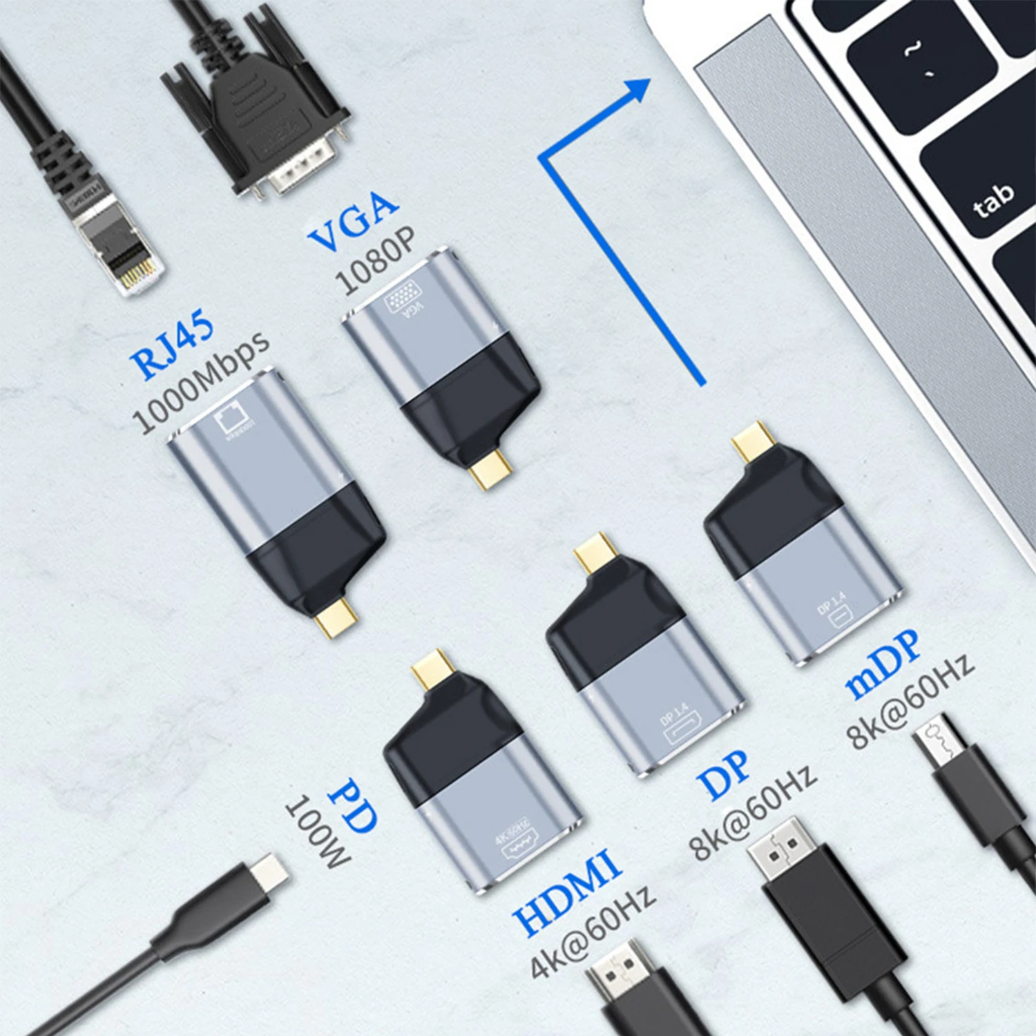 UHD 4K 60Hz C타입 HDMI 호환, VGA DP RJ45 미니 DP 비디오 컨버터, USB C 어댑터, 삼성 S23 S22 화웨이 맥북용, 신제품