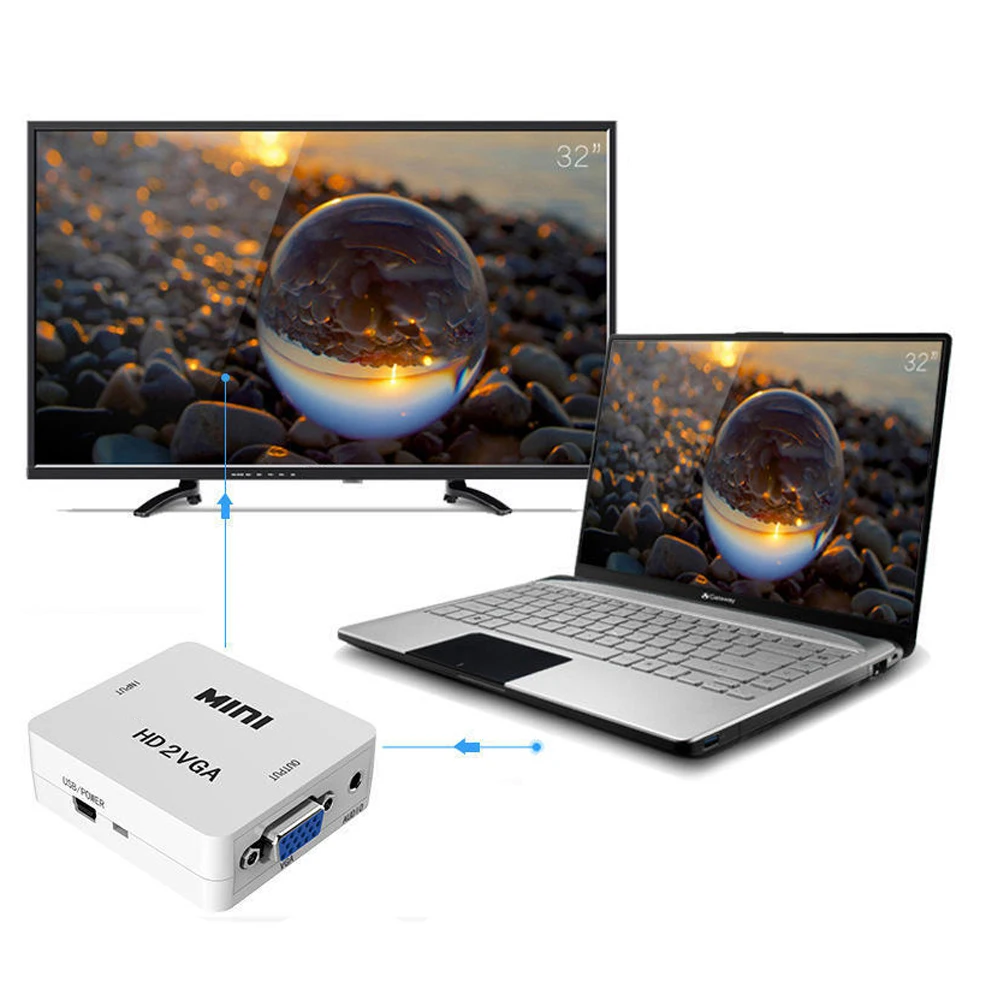 비디오 박스 어댑터 HDMI 호환 VGA 컨버터, Xbox360 PC DVD PS3 PS4 용 오디오 포함, 1080P HD2VGA