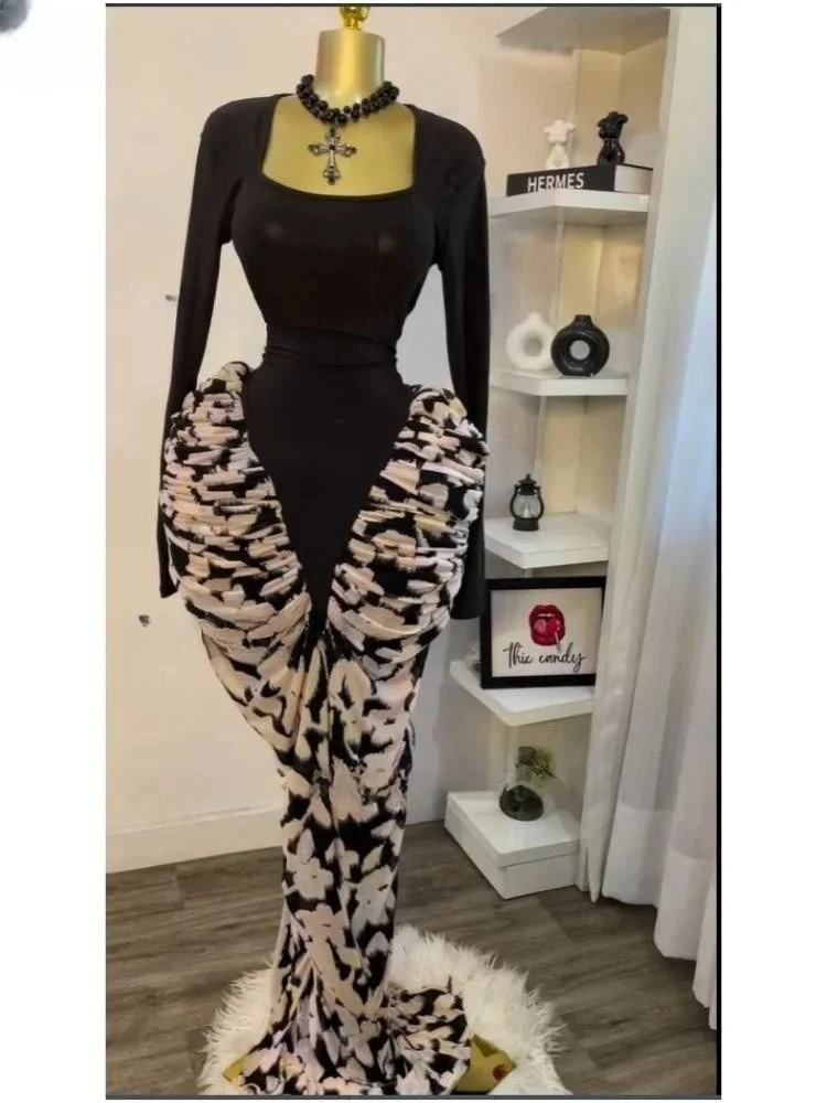 Wmstar Dress Women Wohesale A New Sexy Long Sleeved Printed Patchwork Pleated Form Fitting One Piece Autumn of 2025 One Pieces