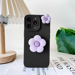 Charming 3D Flower Holder Stand TPU Matte Soft Case - Redmi Note 12T Pro (PurpleFlower Black)