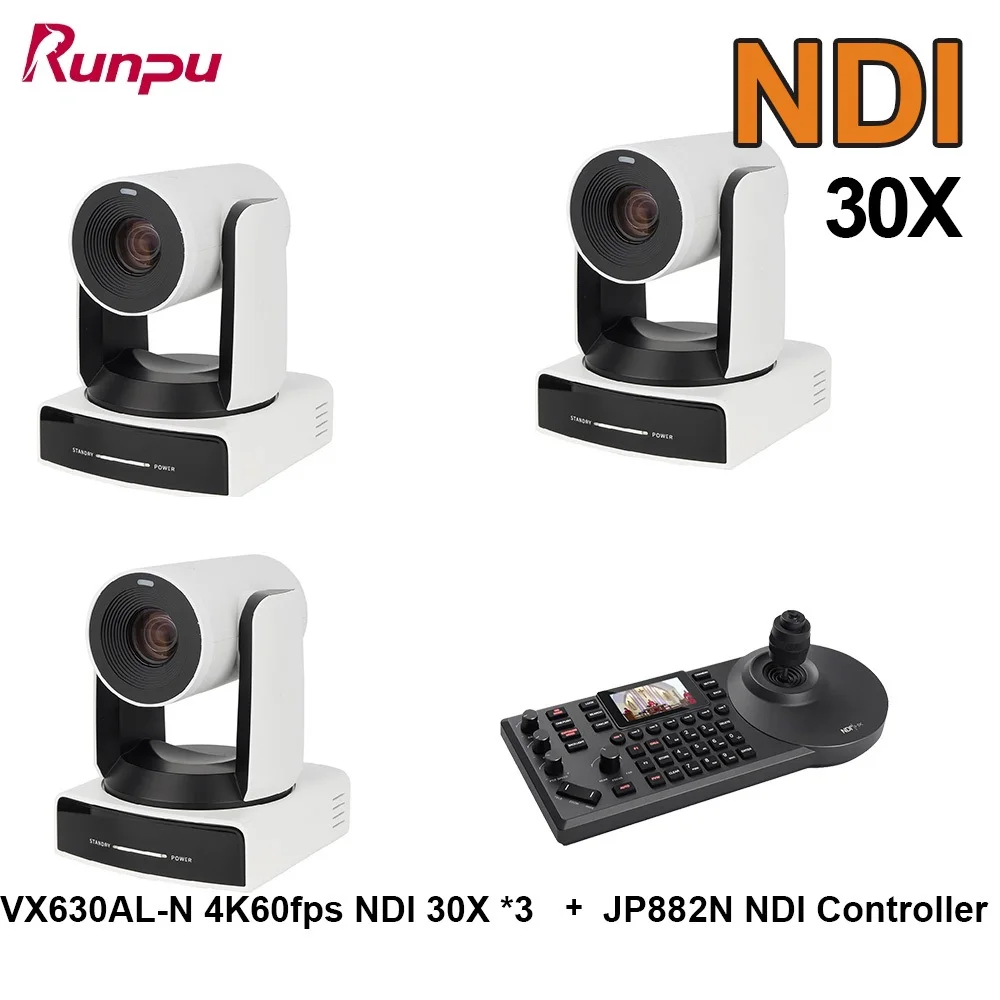 

1-3PCS 4K NDI Camera 60FPS 30X Zoom AI Auto Tracking PTZ Camera with PoE HDMI SDI USB +1pc NDI PTZ Controller for Live Streaming