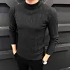 Autumn Winter Half High Collar Screw Thread Men's Clothing Solid Color Pullover Sweater Knitted Casual Fashion Preppy Style Tops 2