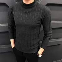 Autumn Winter Half High Collar Screw Thread Men's Clothing Solid Color Pullover Sweater Knitted Casual Fashion Preppy Style Tops 2