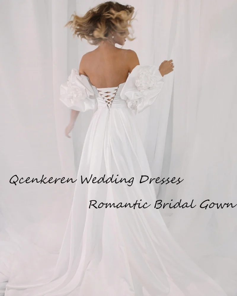 

Qcenkeren Vestido de novia Floor-Length A-Line Elegant Sweetheart Zipper Up Puff Sleeve Wedding Dress Women Bridal Gown 2024