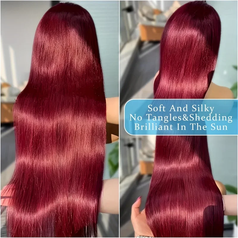 99J Burgundy HD Transparent Lace Frontal Human Hair Wigs Brazilian Colored 30 40 Inch Straight Red 13x4 13x4 Lace Front Wigs