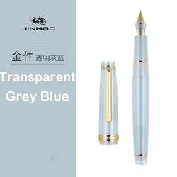 Elegant Gold Trim Acrylic Fountain Pen with Fine Nib for Writing and Calligraphy (Clear Grey Blue)