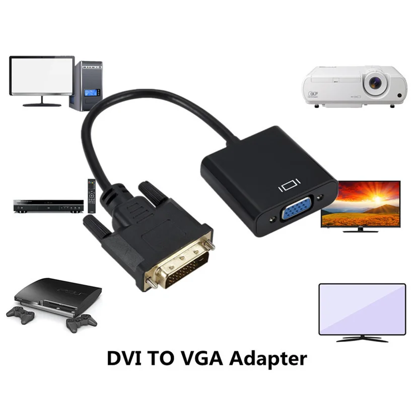 1080P DVI-D Full HD DVI To VGA Adapter Video Cable Converter 24+1 25Pin to 15Pin Cable Converter for PC Computer Monitor DVI2VGA