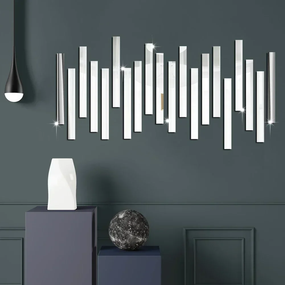 10PC Long Strip Acrylic Mirror Wall Sticker 5*20CM Self Adhesive Mosaic Sticker Living Room Background Wall Waistline Home Decor