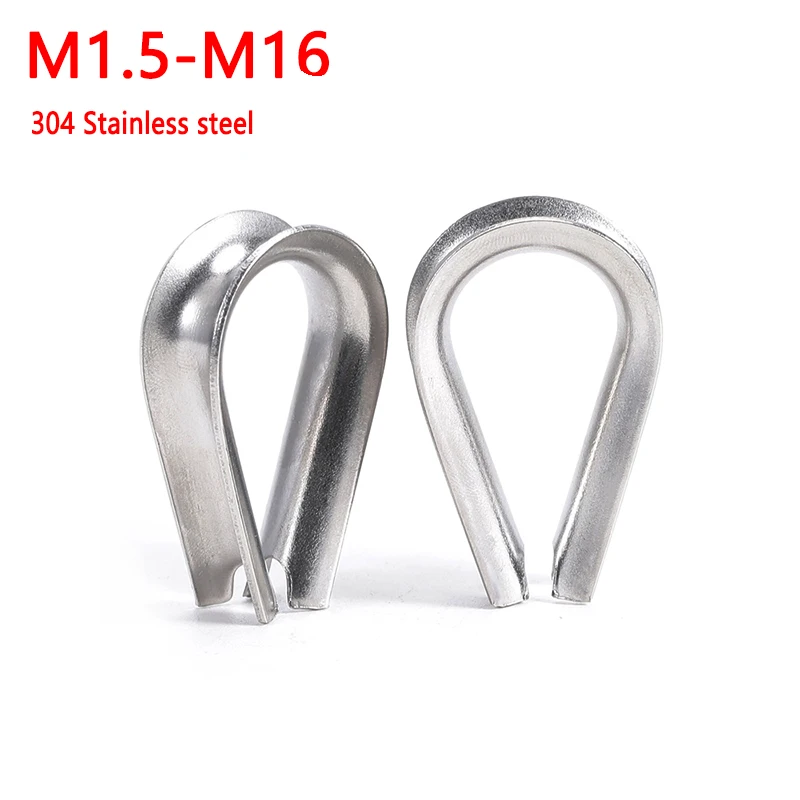 M1.5-M16 304 Stainless Steel Wire Rope Protection Ring Rigging Fasteners Anchor Line Thimbles Silver Ring Clamp Winch Wire Loop