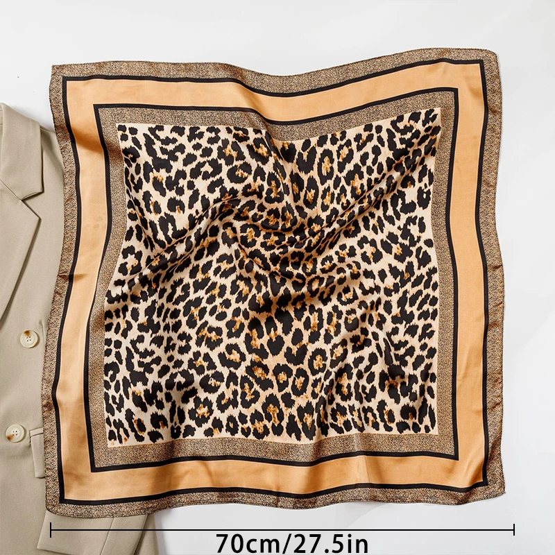 1pcs 70cm Leopard Print Silk Scarf for Women Imitation Silk Light Luxury Versatile Headwear Bag Decoration Clothing Square Scarf 3