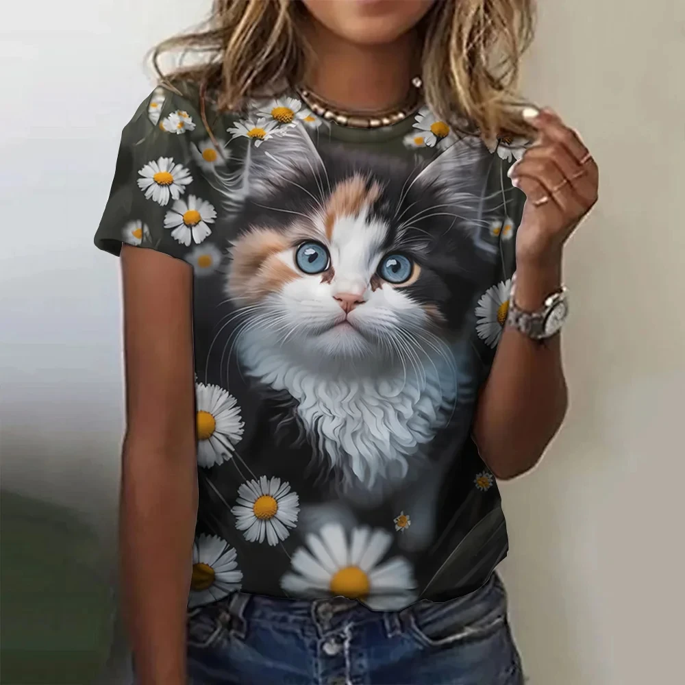 

Women's T-shrit Cute Cat 3D Print Tops Oversized Women's Short Sleeve T-Shirt 2024 Summer Casual Breathable Refreshing T-Shirt