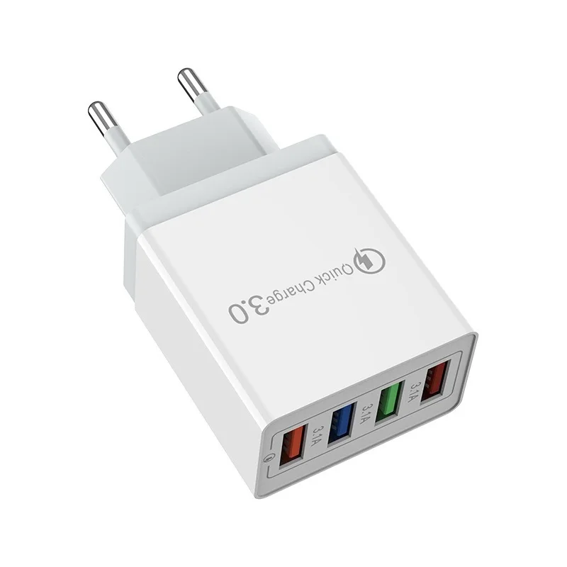 EU Plug USB Charger with 4-Port 3.1A Quick Charge Adapter