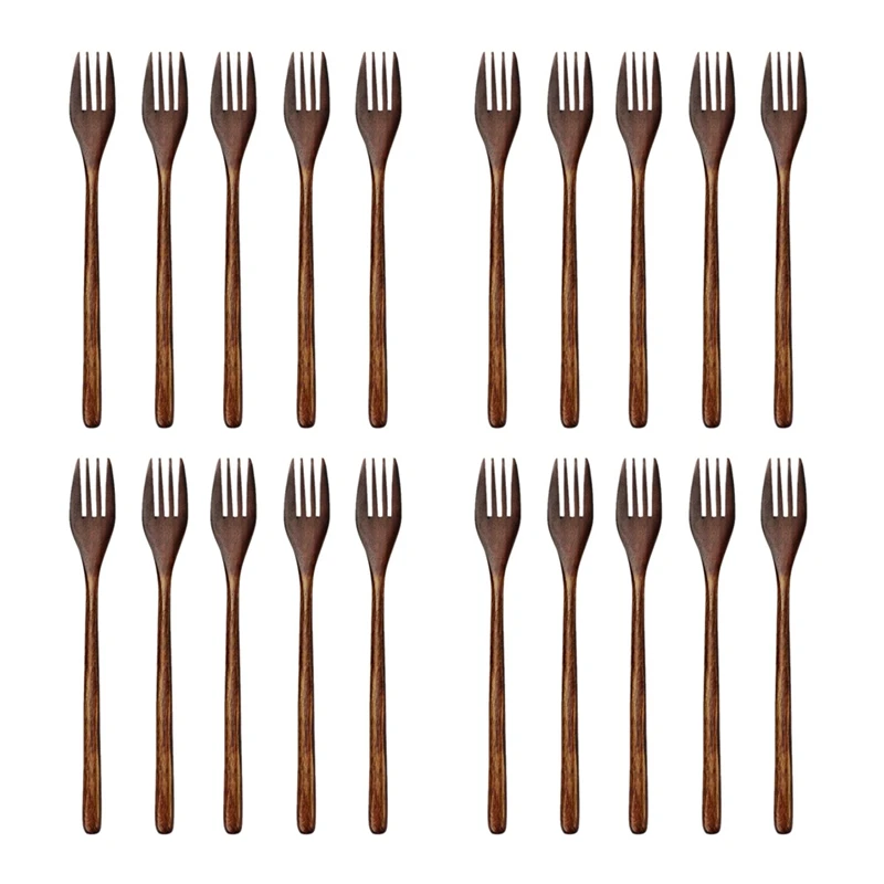 

20 Pieces Eco-Friendly Japanese Salad Dinner Fork Tableware Dinnerware For Kids Adult (20 Pieces No Rope Wooden Forks)
