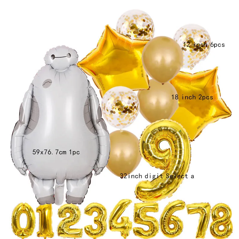 Cartoon Big Hero 6 Decorazione Per Feste Di Compleanno Baymax Boy Gift Baby Shower Supplies Home White Aluminium Film Number Balloon