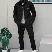 Ensemble veste à poches avec patte de couleur pure gaufrée pour hommes, tenue deux pièces élégante et décontractée, de haute qualité, printemps et automne 3
