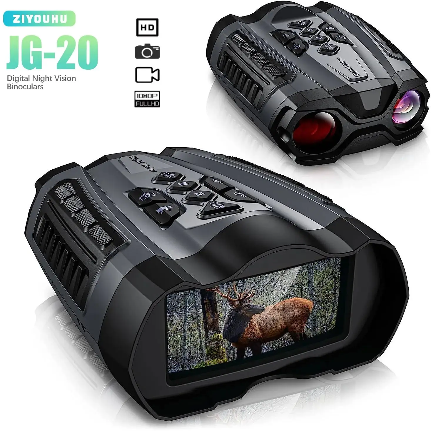 

New 10X Digital Zoom Night Vision Binoculars 7 Grade Infrared 4K FHD Video Camcorder Large Screen for Hunting Observation JG-20
