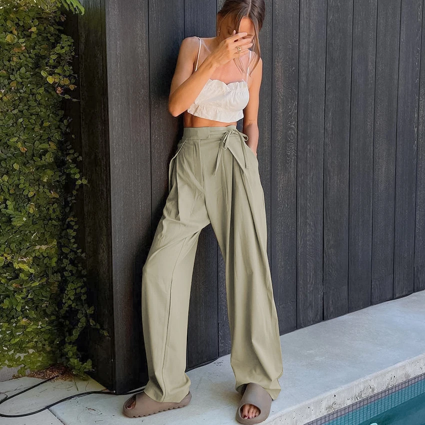 cargo trousers 2021 Summer Long Pants Casual Stretch High Waist Women Solid Color Wide Leg Pants Female Trousers Women Floor Length Pants women's clothing