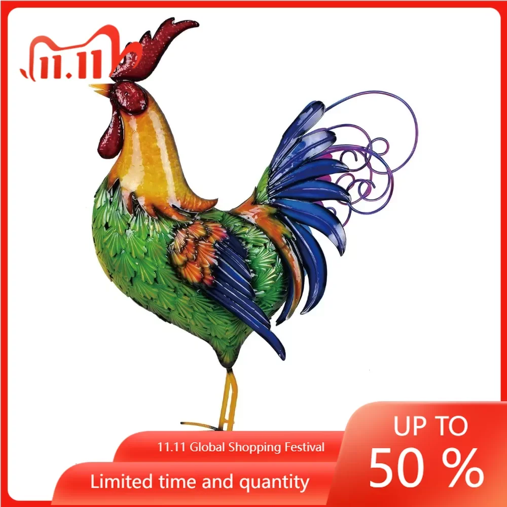 

Sculptures and Statuettes 32 Inch Bright Metal Rooster Garden Statue Nordic Home Decor Interior Luxury Living Room Decoration